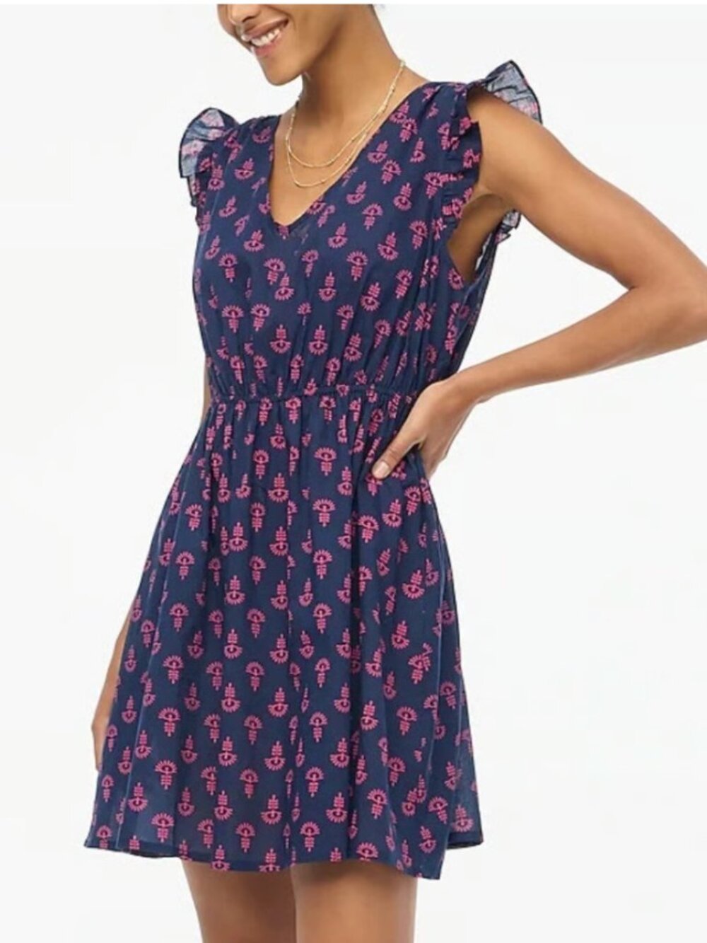 NWT J CREW Navy/Pink Tassel Tie-Back V-Neck Beach Dress sz L